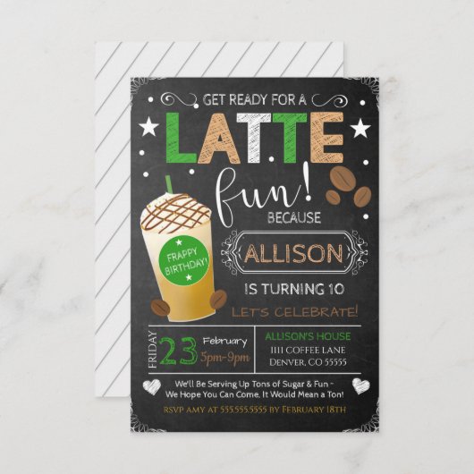 コーヒーショップをテーマにしたパーティー誕生日招待状 招待状 (正面/裏面)