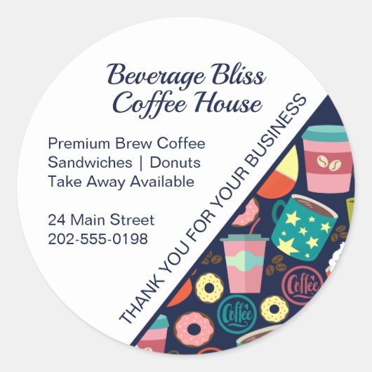 コーヒーショップカフェサンキュービジネス ラウンドシール (正面)