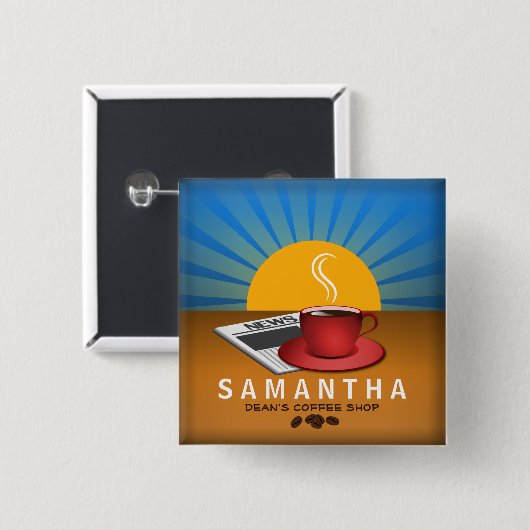 コーヒーショップカフェスタッフID名タグスクエアバッジ 缶バッジ (正面&裏面)