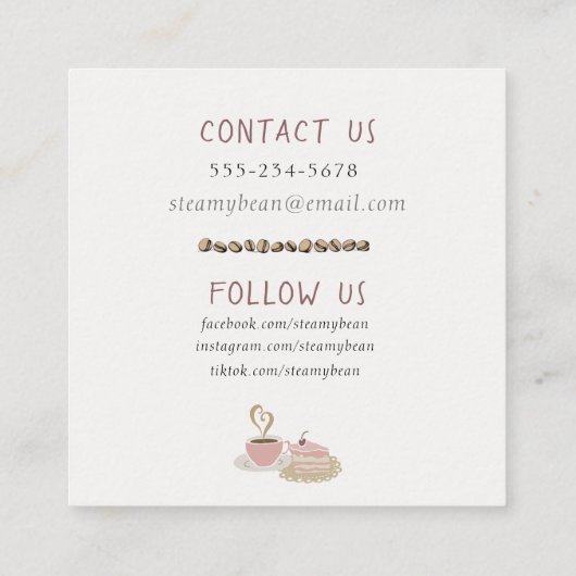 コーヒーショップカフェベーカリー予測できなレトロ水彩 スクエア名刺 (裏面)