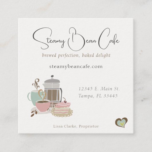 コーヒーショップカフェベーカリー予測できなレトロ水彩 スクエア名刺 (正面)