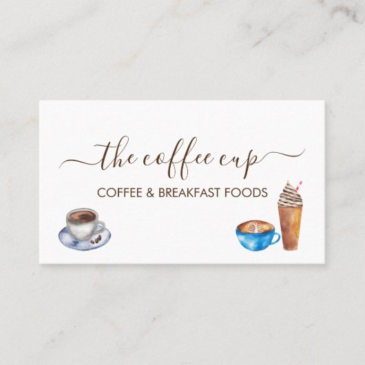 コーヒーショップカフェレストラン水彩手書き 名刺 (正面)