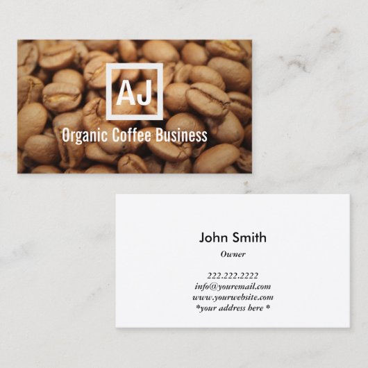 コーヒーショップコーヒーオーガニック豆モノグラム 名刺 (正面/裏面)