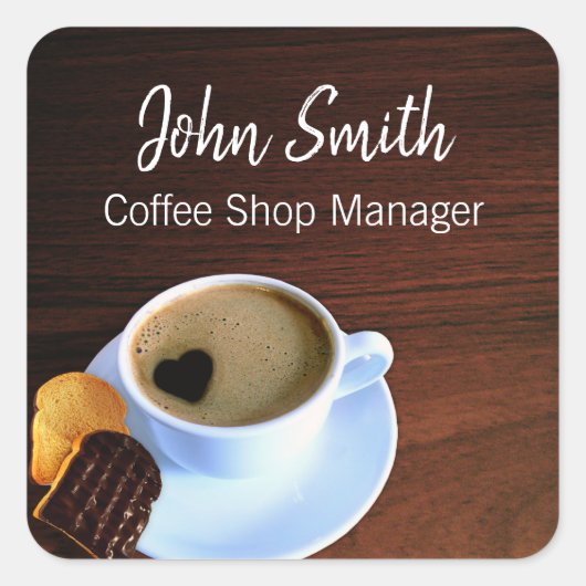 コーヒーショップコーヒーカップハート型フォームクッキー スクエアシール (正面)