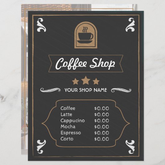 コーヒーショップレトロの写真とロゴメニューカード (正面/裏面)