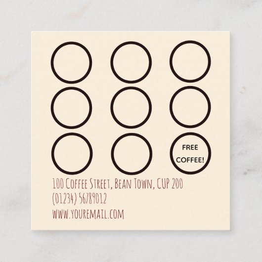 コーヒーショップロイヤリティカードカフェ豆 スクエア名刺 (裏面)
