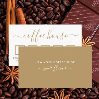 コーヒーショップロイヤリティカード – 金ゴールド&ホワイト ロイヤリティカード