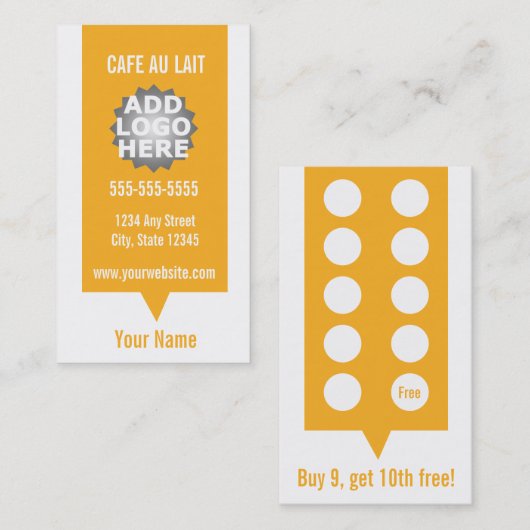 コーヒーショップロイヤリティパンチカード名刺 ロイヤリティカード (正面/裏面)