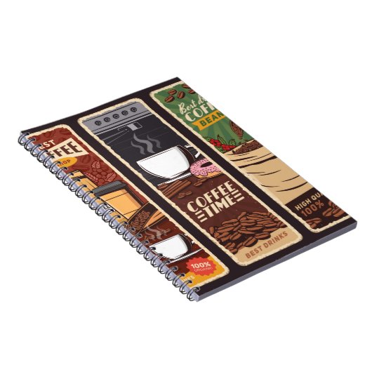 コーヒーショップヴィンテージヴィンテージバナー、カフェテリアと ノートブック (右側)