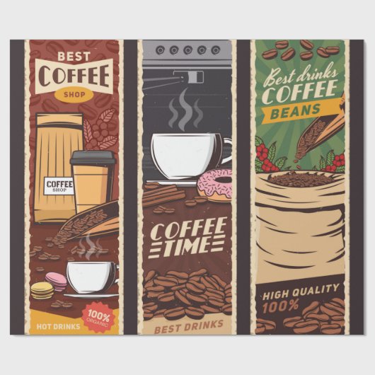 コーヒーショップヴィンテージヴィンテージバナー、カフェテリアと ラッピングペーパー (フラット)