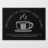 コーヒーショップ名へようこそQRコードブラック ウィンドウサイン (シート)