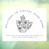 コーヒーショップ名 QR コード ウィンドウ スティッカーへようこそ ウィンドウサイン (シート3)