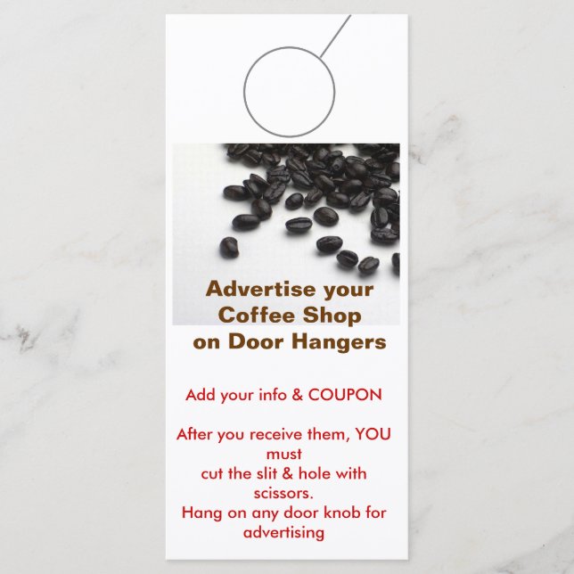 コーヒーショップ広告のドアハンガープロモーションラベル (正面)