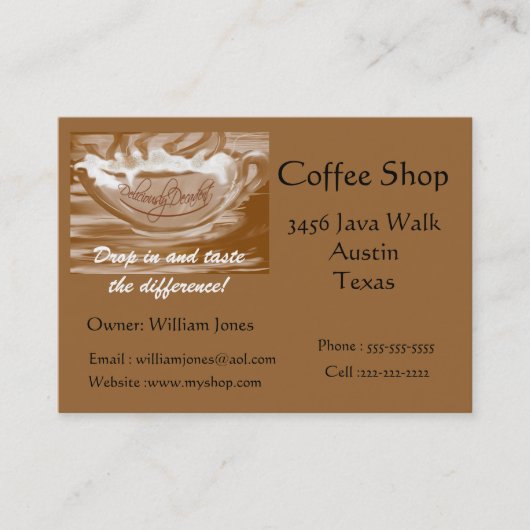 コーヒーショップ泡立ちコーヒーカップ 名刺 (正面)