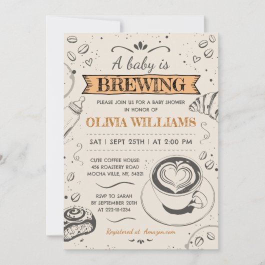 コーヒーショップ素朴ベビーが赤ちゃんシャワーを醸造している 招待状 (正面)