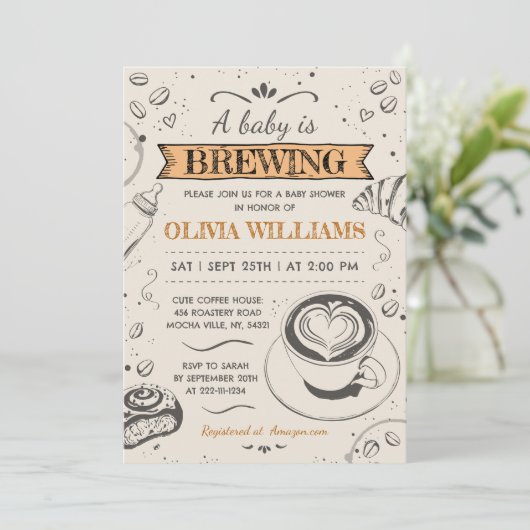 コーヒーショップ素朴ベビーが赤ちゃんシャワーを醸造している 招待状 (スタンド正面)