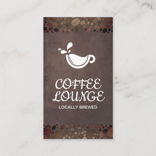 コーヒーショップ |コーヒーカップと豆 名刺 (正面)