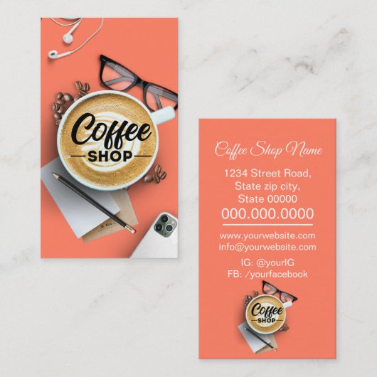 コーヒーショップ/コーヒーハウス/コーヒーショップ 名刺 (正面/裏面)