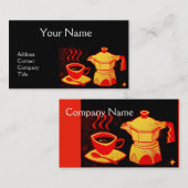 コーヒーショップ/バー/レッドイエローコーヒーカップ、コーヒーポット 名刺 (正面/裏面)
