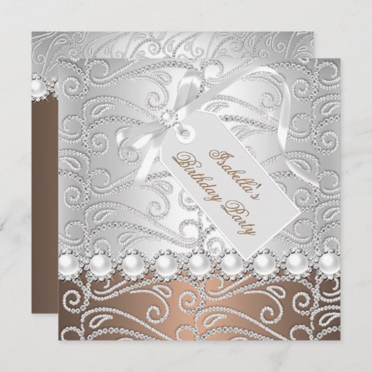 コーヒーシルバーパールダイヤモンド誕生日パーティー 招待状 (正面/裏面)