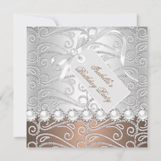 コーヒーシルバーパールダイヤモンド誕生日パーティー 招待状 (正面)