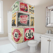 コーヒーシンボルや象徴とラベルコレクション。レトロとヴィント シャワーカーテン (インサイチュ)