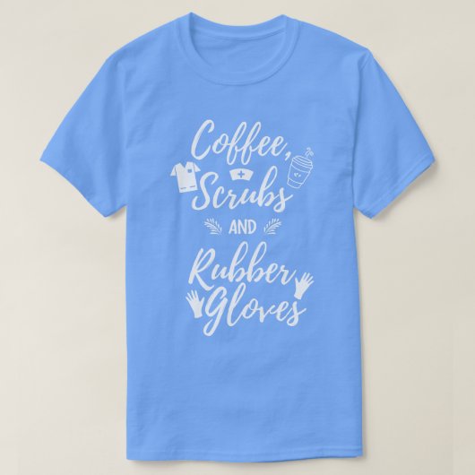 コーヒースクラブとゴム手袋が明るい Tシャツ (デザイン正面)