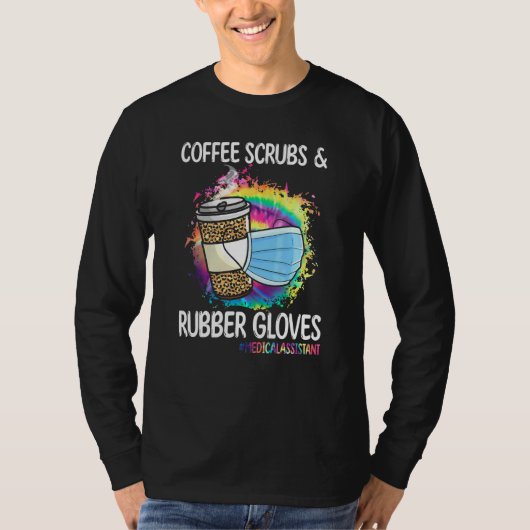 コーヒースクラブとゴム手袋 医療アシスタント Tシャツ (正面)