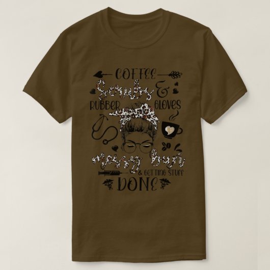 コーヒースクラブのゴム手袋の乱雑なパン取得スタフ Tシャツ (デザイン正面)