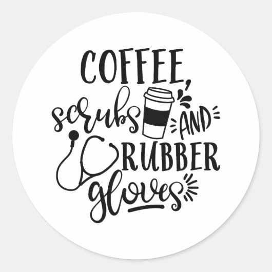 コーヒースクラブ及びゴム手袋おもしろいナース ラウンドシール (正面)