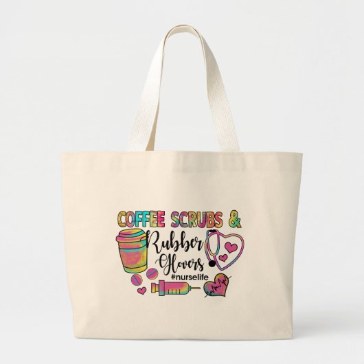 コーヒースクラブ及びゴム手袋ナース ラージトートバッグ (正面)