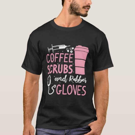 コーヒースクラブ及びゴム手袋医療ナースドクト Tシャツ (正面)