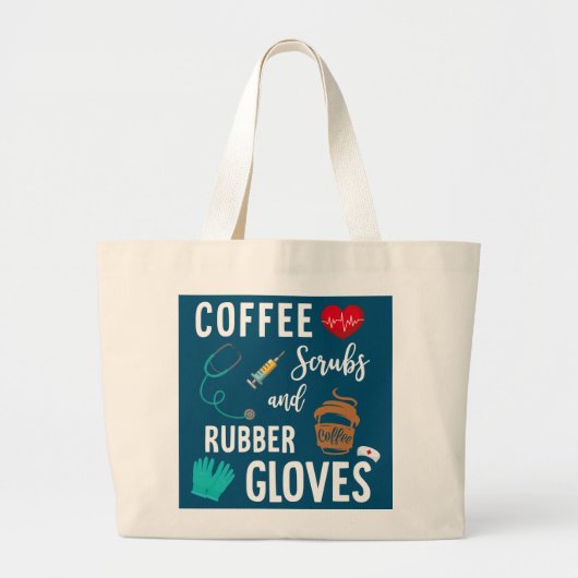 コーヒースクラブ及びゴム手袋医療ナース ラージトートバッグ (正面)