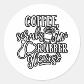 コーヒースクラブ及びナース用ゴム手袋デザイン ラウンドシール (正面)