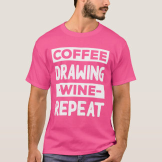 コーヒースケッチワイン絵を描リピートのコーヒー愛好家S Tシャツ