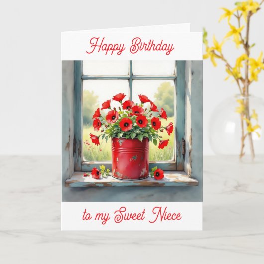 コーヒースズの赤いケシパーソナライズされた誕生日 カード (黄色い花)