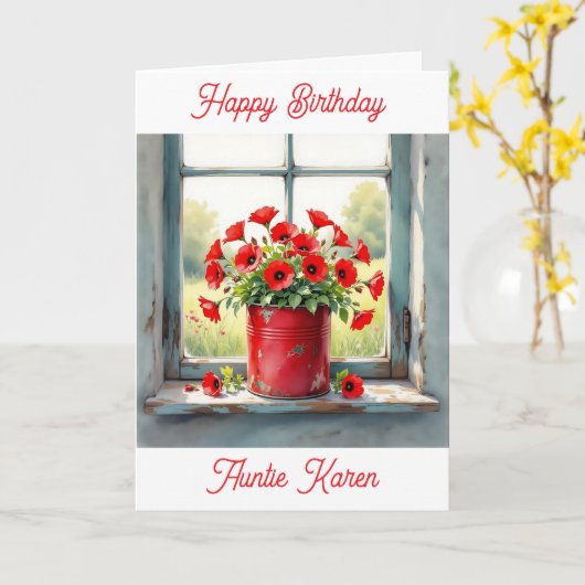 コーヒースズの赤いケシパーソナライズされた誕生日 カード (黄色い花)