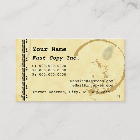 コーヒーステインタイプライターグランジ名刺 名刺 (正面)