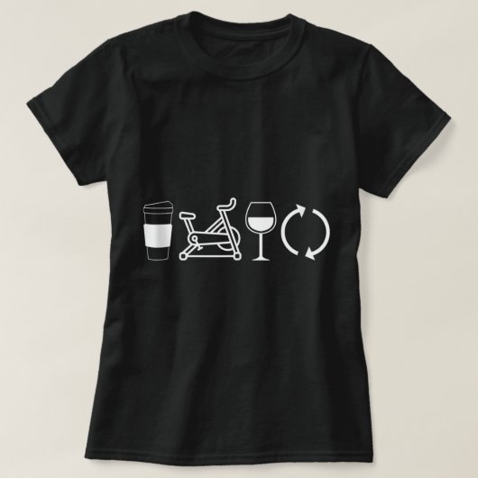 コーヒースピンワインリピートおもしろいスピニングクラスワーク Tシャツ (デザイン正面)