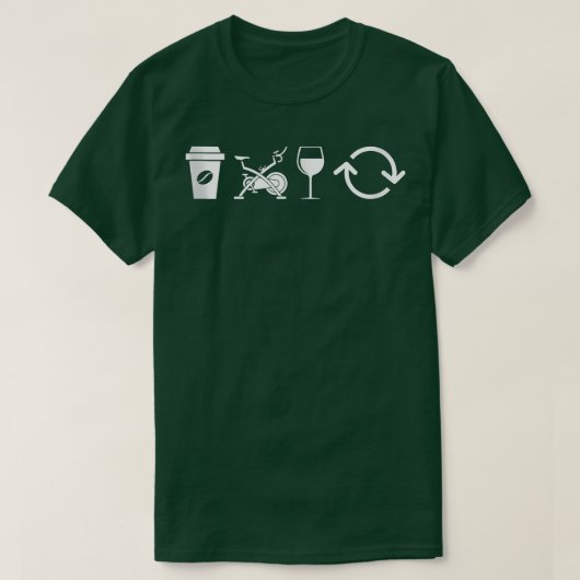 コーヒースピンワインリピートおもしろいスピニングクラスワーク Tシャツ (デザイン正面)