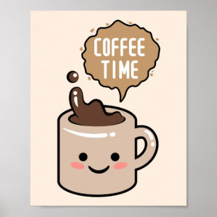 コーヒータイムかわいいコーヒーカップイラストレーション ポスター