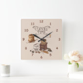 コーヒータイムグラインダー及びコーヒー豆のバッグ スクエア壁時計 (ホーム)