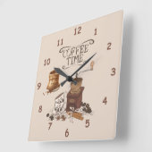 コーヒータイムグラインダー及びコーヒー豆のバッグ スクエア壁時計 (傾斜)