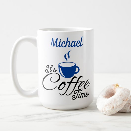 コーヒータイムブルーデザイン コーヒーマグカップ (ドーナツ)