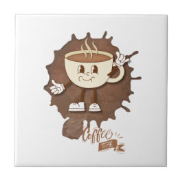 **コーヒータイム – かわいい笑顔のカップと湯気 タイル