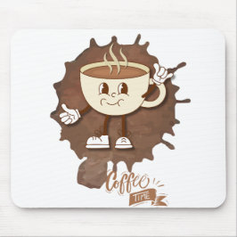 **コーヒータイム – かわいい笑顔のカップと湯気 マウスパッド