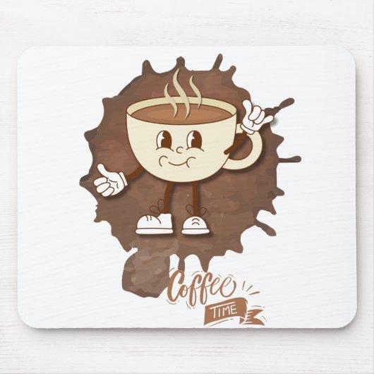 **コーヒータイム – かわいい笑顔のカップと湯気 マウスパッド (正面)
