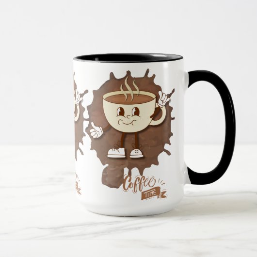 **コーヒータイム – かわいい笑顔のカップと湯気 マグカップ (右)