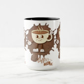 **コーヒータイム – かわいい笑顔のカップと湯気 マグカップ (中央)