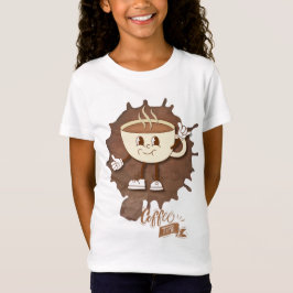**コーヒータイム – かわいい笑顔のカップと湯気 Tシャツ